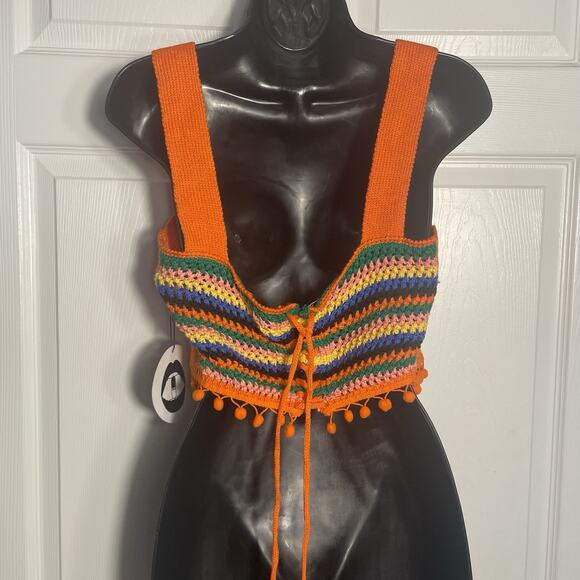 Capsulle Crochet Top Women Large Multicolor Colorful Cropped Sleeveless Festival - Picture 4 of 8